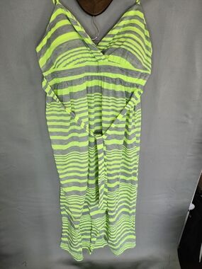 No Boundaries Neon Yellow and Gray Striped Maxi Dress